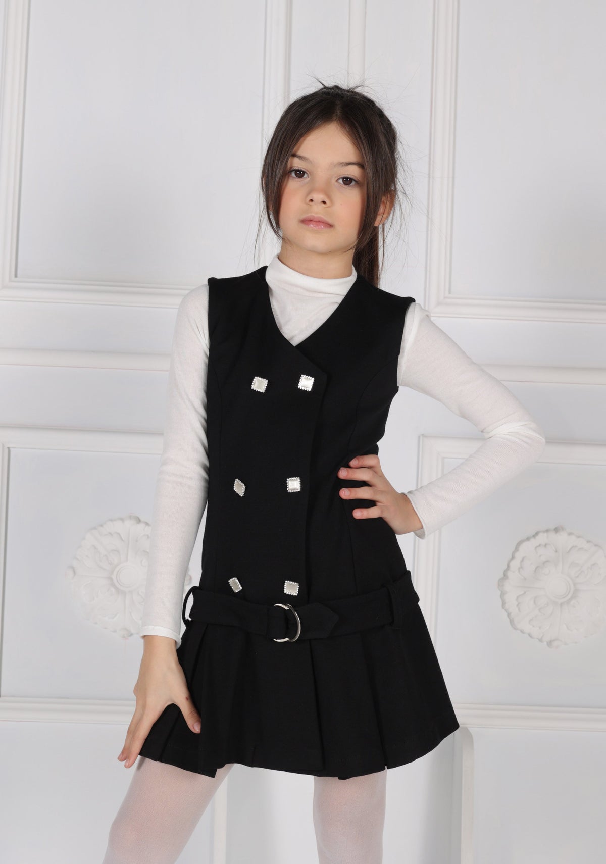 Vestito Giromanica Punto Milano Effetto Portafoglio con Bottoni Gioiello