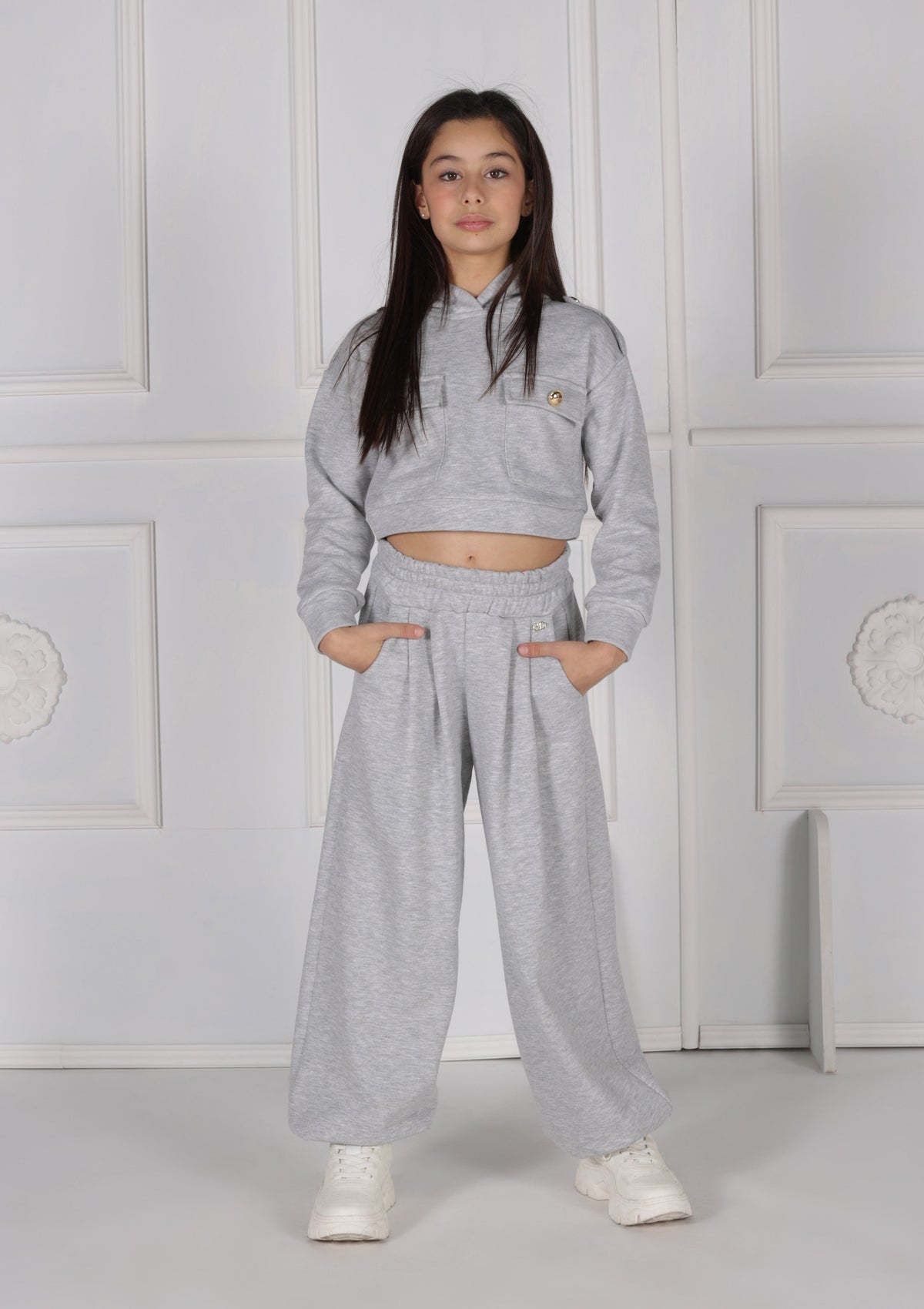 Pantalone in Felpa di Cotone con Vita e Fondo Elasticizzati