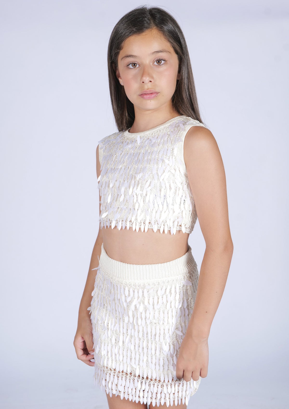 Top Cropped in Maglia con Scollo Rotondo e Giromanica