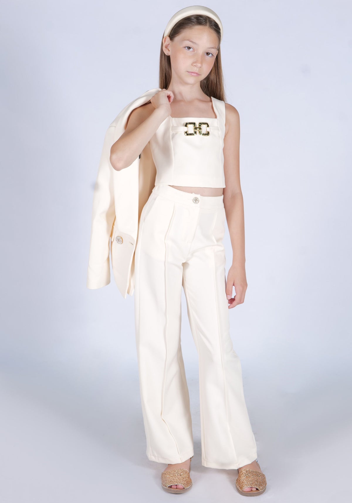 PANTALONE PALAZZO CON BOTTONI GIOIELLO GOLD