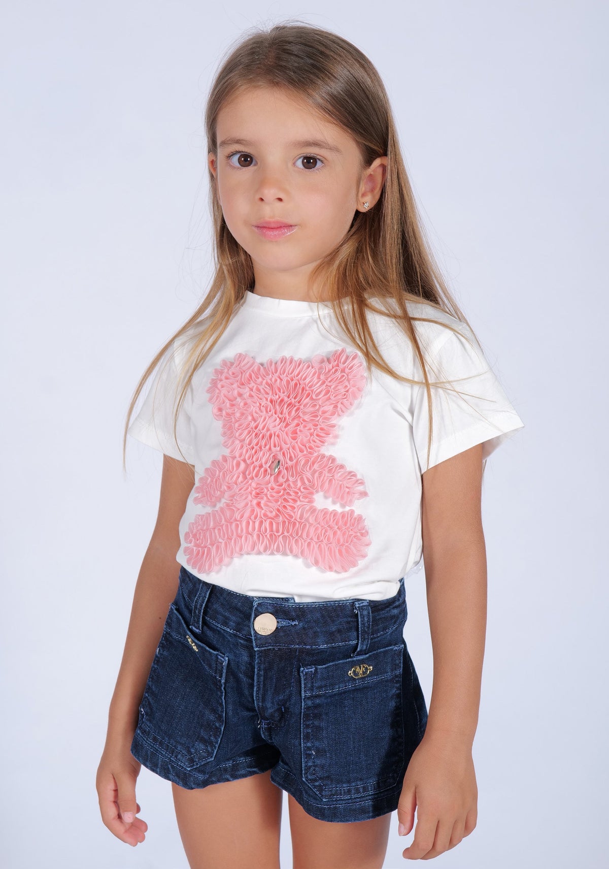 Short in Tessuto Denim con Tasche Applicate