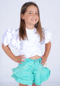 T-shirt in Jersey con Maniche a Volant di Organza