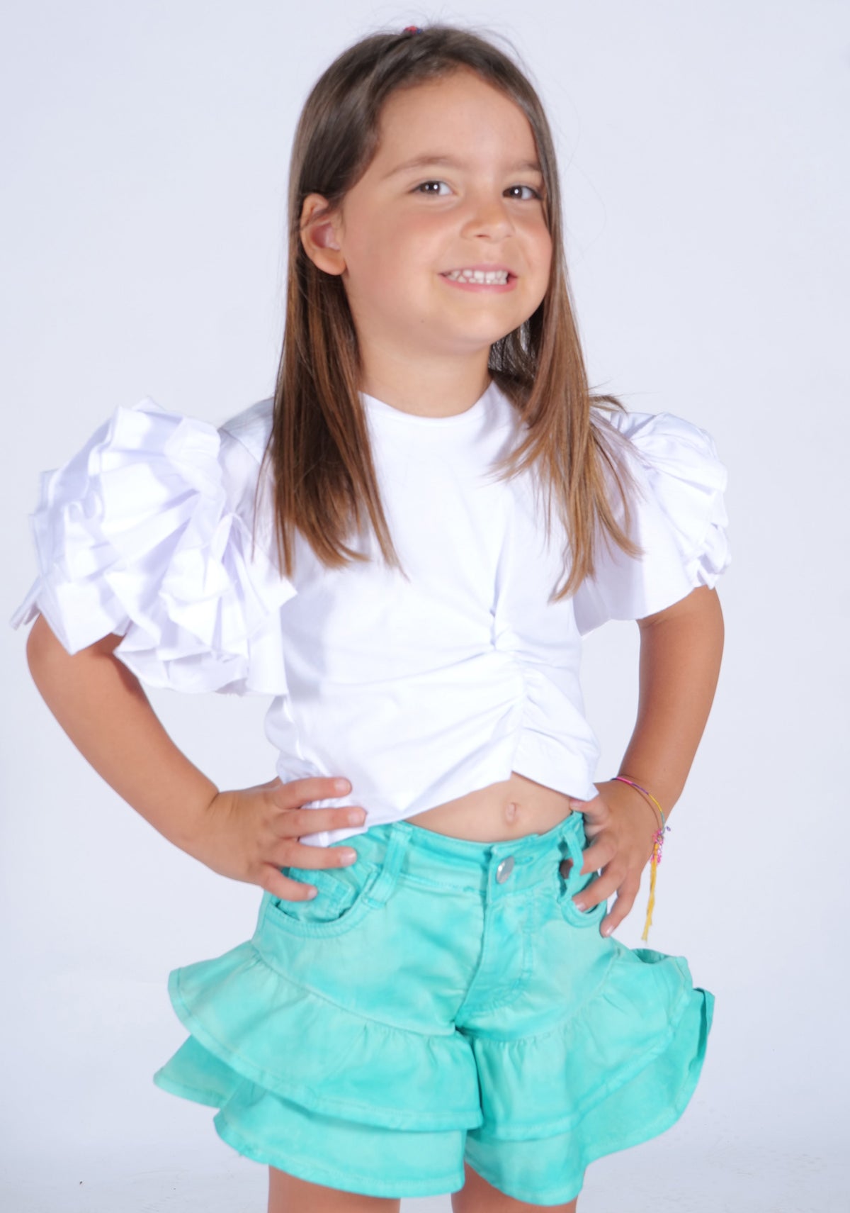 T-shirt in Jersey con Maniche a Volant di Organza