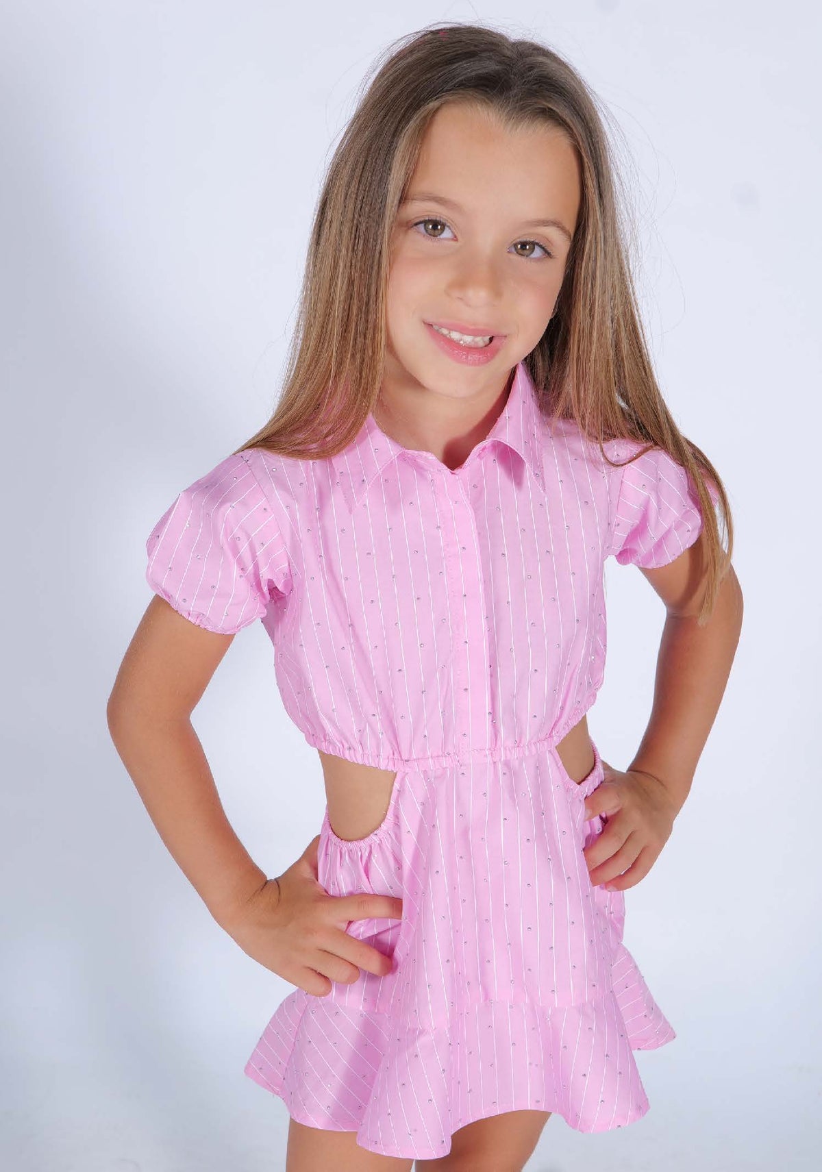 VESTITO IN COTONE RIGATO CON APPLICAZIONI