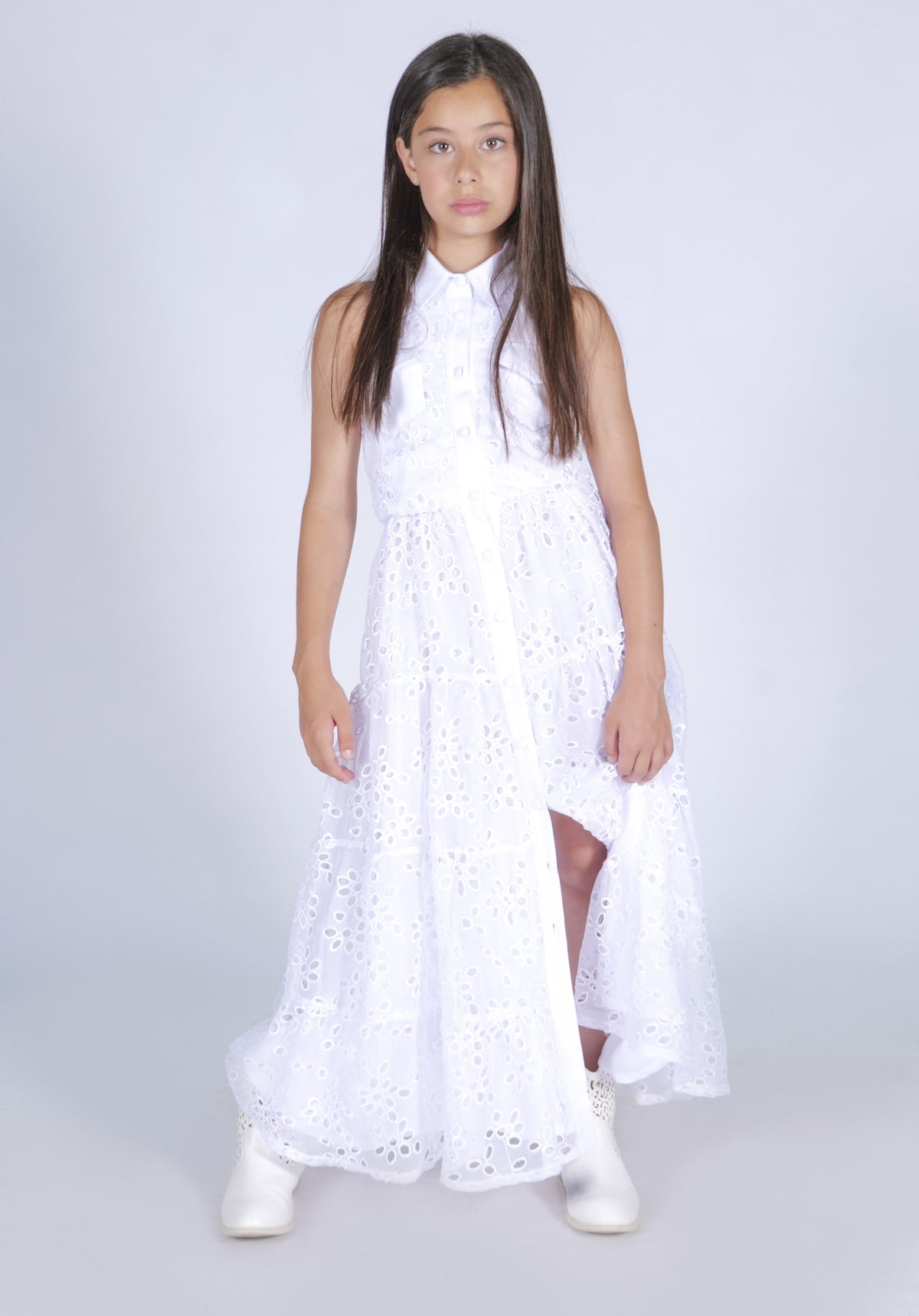Vestito Chemisier con Scollo Halter in Chiffon