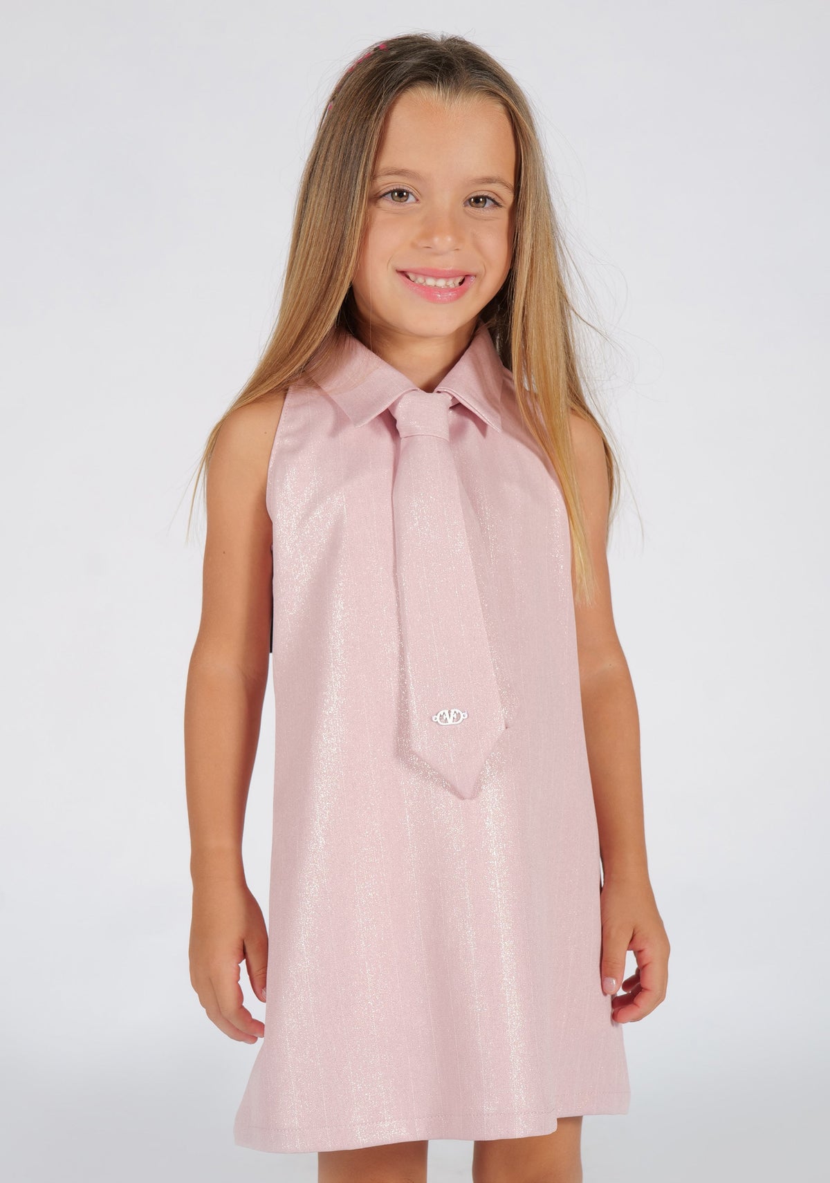 Vestito in Tessuto Gessato con Colletto a Revers