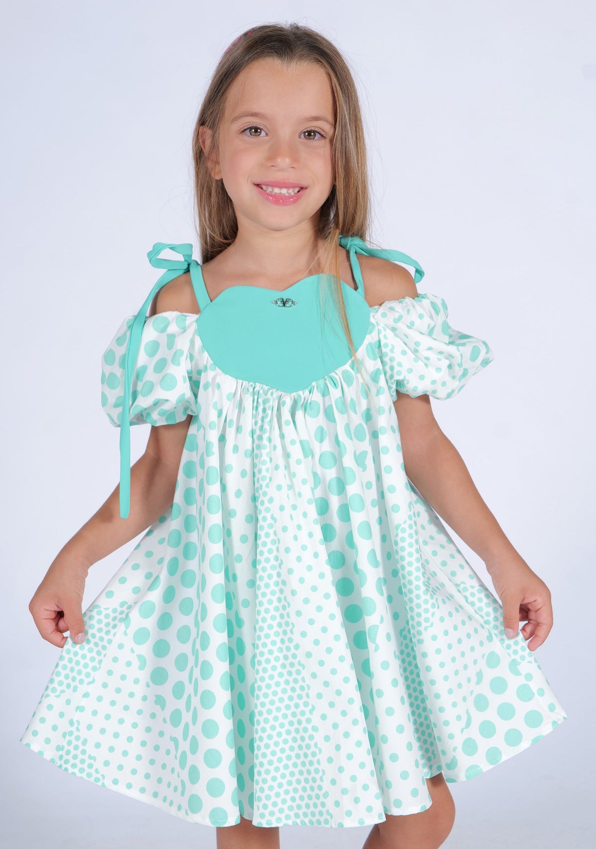 Vestito in Tessuto di Cotone Stampato con Dettaglio Cuore
