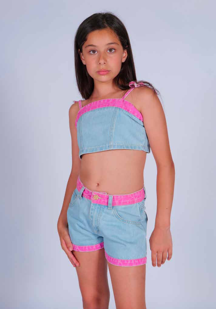 Top in Tessuto Jeans con Bretelle e Dettaglio a Contrasto