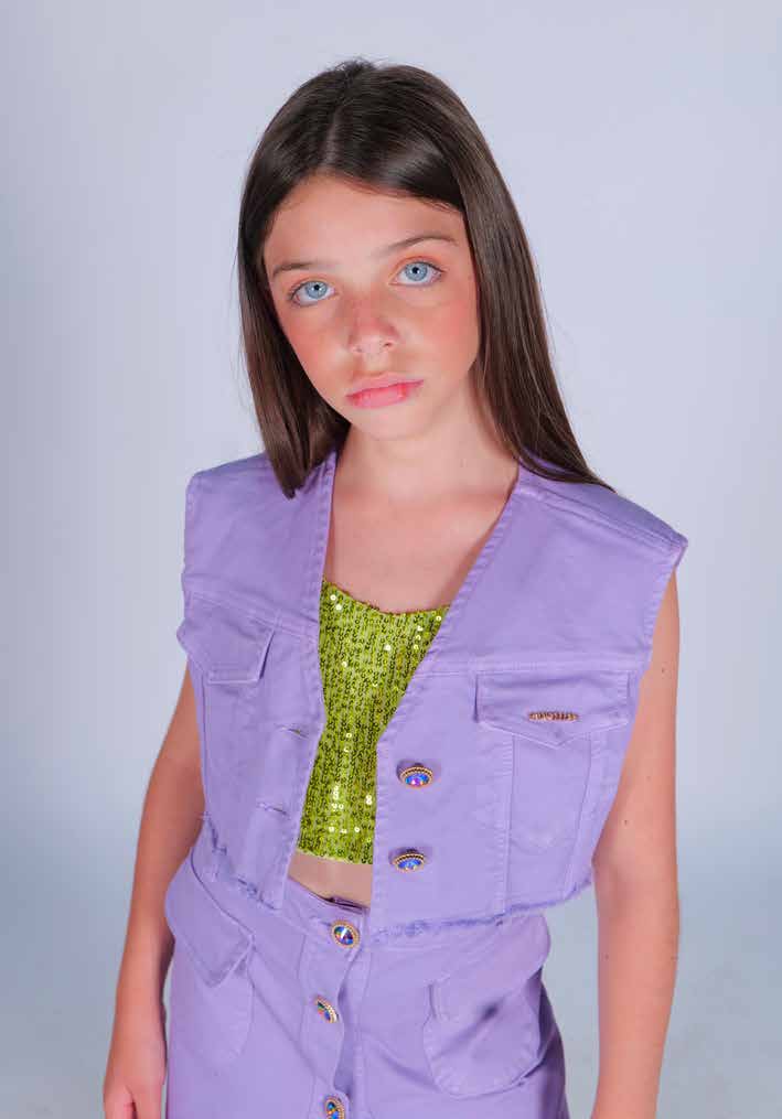 Marc Ellis Gilet Cropped in Jeans Colorato Junior - SS25