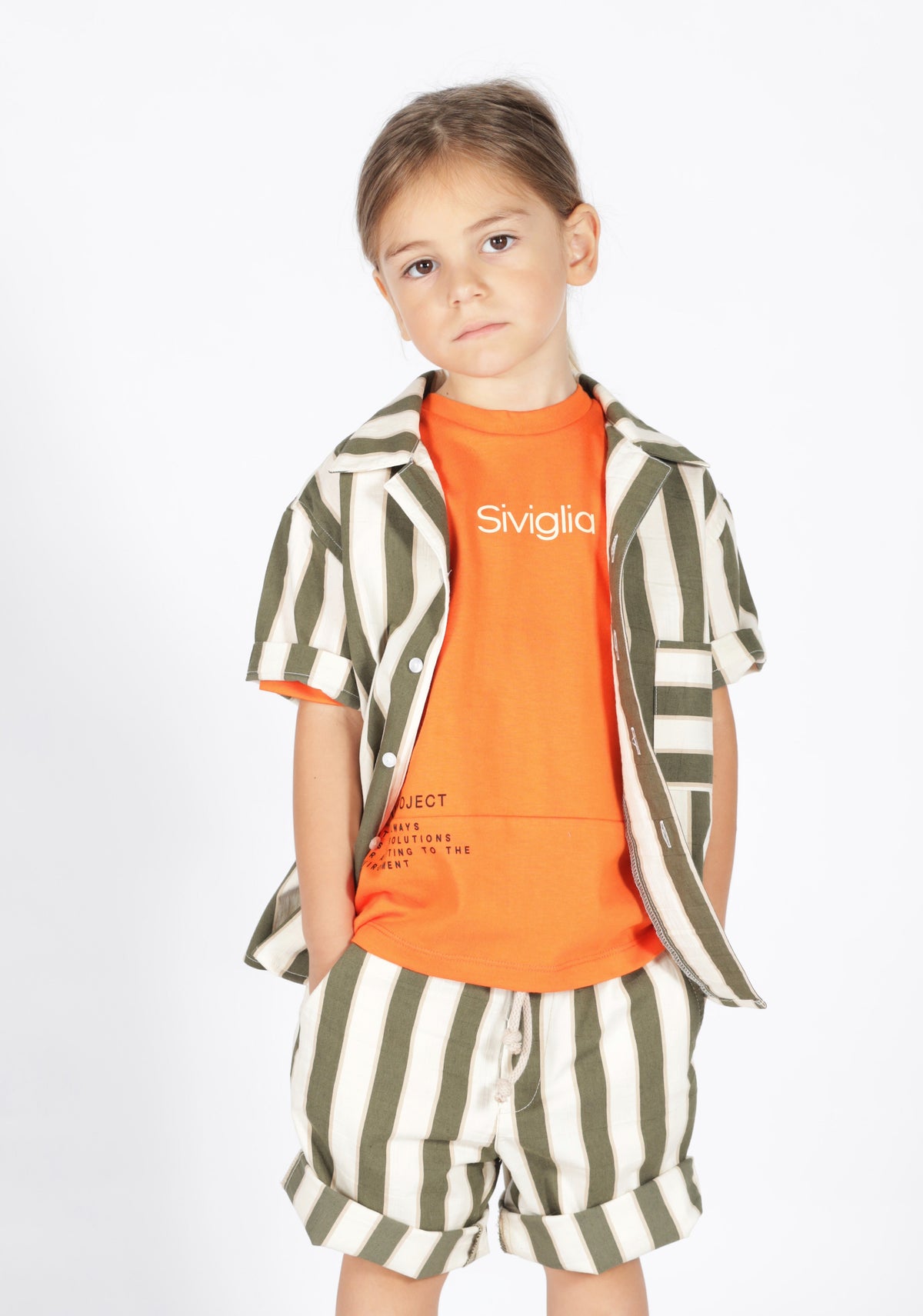 Pantalaccio Bermuda a Righe in Cotone - Bianco con Righe Verdi, 3-7 Anni