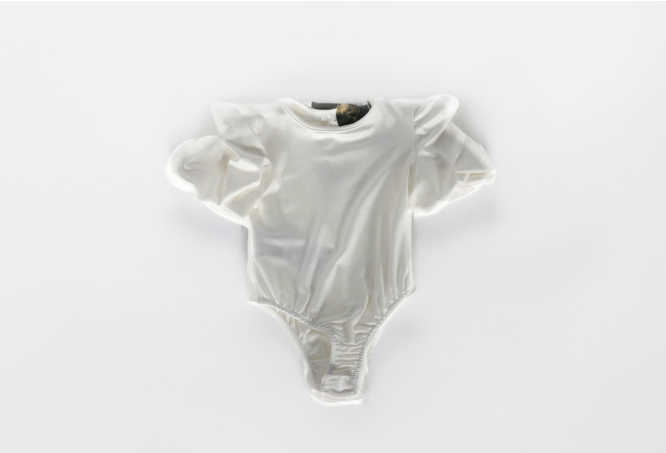 Body in Tessuto Elastico con Scollo Rotondo e Manica a Sbuffo